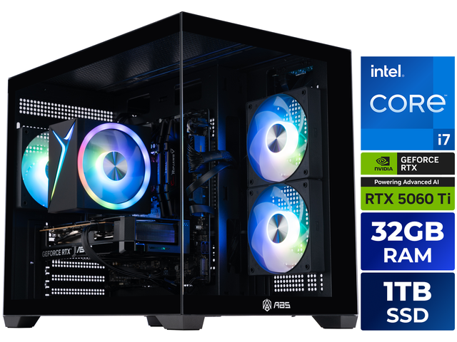 ABS Flux II Aqua Prebuilt Gaming PC - Windows 11 - Intel Core i7-14700F - GeForce RTX 5060 Ti 16GB - DLSS 4 - 32GB DDR4 - 1TB NVMe SSD