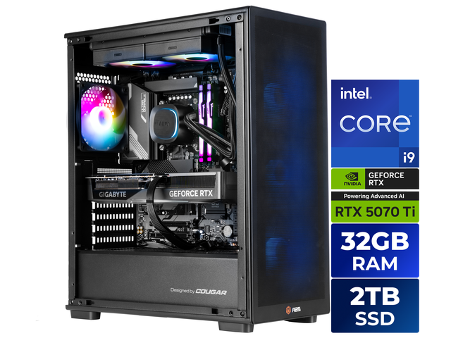 ABS Stratos II Aqua Prebuilt Gaming PC - Windows 11 - Intel Core i9-14900KF - GeForce RTX 5070 Ti 16GB - DLSS 4 - 32GB DDR5 - 2TB NVMe SSD