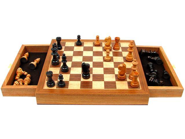 Trademark Elegant Inlaid Wood Chess Cabinet w/ Staunton Wood Chessmen
