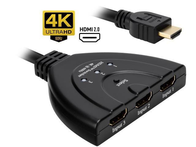 Rosewill 3-Port HDMI Selector Switch, 3x1 Pigtail Splitter Cable 2.0 with Input Device Switching, 4K Ultra HD, Full HD 1080p 3D - RCHS-18001