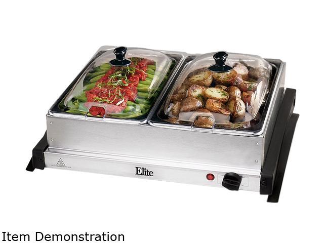 Photo 1 of Elite Gourmet EWM-6122 5 Quart Dual Buffet Server Food Warmer, Temperature Control, Clear Slotted Lids, Perfect for Parties, Entertaining & Holidays, 2 x 2.5Qt
