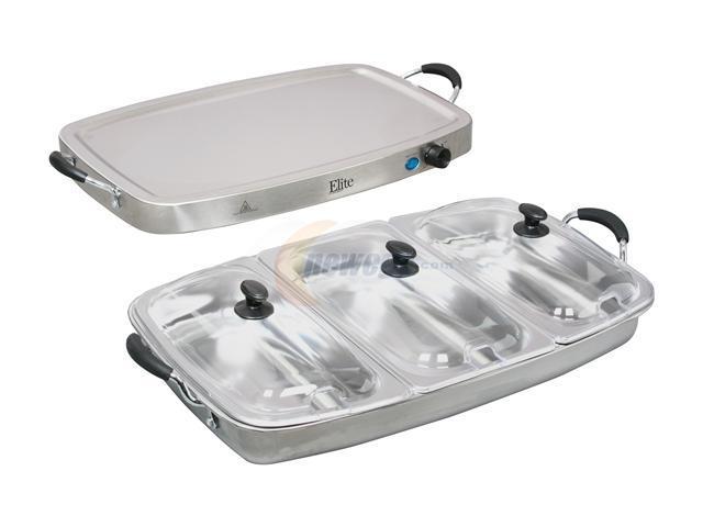 Elite Gourmet EWM-9933 Triple 3 x 2.5 Quart Trays Buffet Server 7.5 Qt Oven  Safe Pan Food Warmer, Temperature Control, Clear Slotted Lids, Perfect for