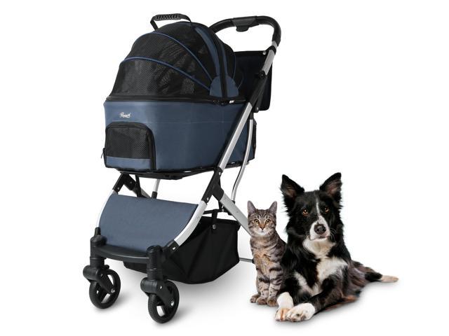 Rosewill 3-in-1 Pet Stroller for Small/Medium Cats or Dogs, Removable Carrier, Waterproof, 6 Pocket Organizer & Basket, One-Hand Fold, Great for Walking/Jogging/Travel, Navy Blue - (RPPS-22001N)