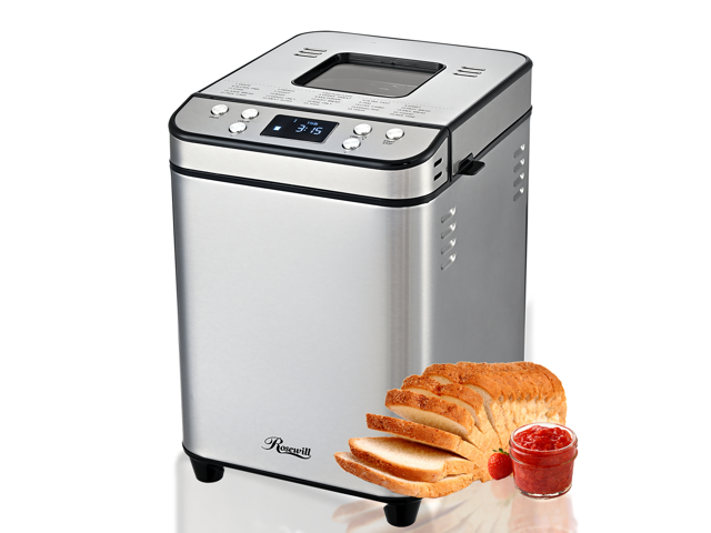 Rosewill 25-in-1 Automatic Bread Maker Machine with 3 Loaf Sizes up to 2LB, 700W High Power Dual Heater, BPA-free Nonstick Coating Pan, Max 15 Hours Delay Timer, Low Noise - Silver