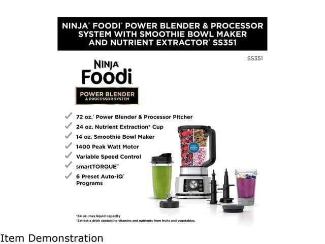 Ninja SS351 Foodi Power Blender & Processor System 1400 WP Smoothie Bowl  Maker & Nutrient Extractor* 6 Functions for Bowls, Spreads, Dough & More