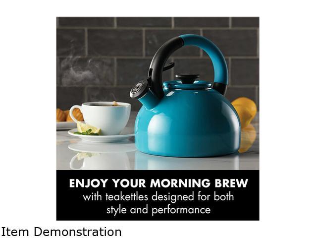 Circulon Enamel on Steel Whistling Teakettle/Teapot With Flip-Up Spout, 2  Quart - Turquoise Blue