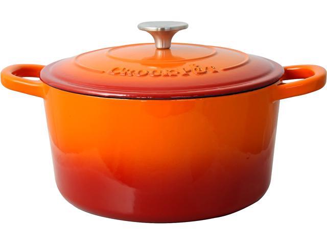 Crock Pot Artisan 5-Quart Round Enameled Cast Iron Dutch Oven in Sunset Orange