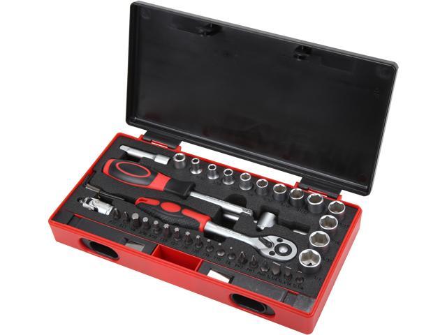 Rosewill 43-Piece Repair Tool Kit Screwdriver and Ratchet Set with 1/4" SAE Drive Socket and 1/4" Bit, Hex Keys, T-BAR Adapter, RTK-043