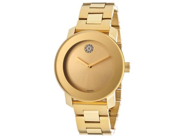 Movado Bold Yellow Gold Ion Plated Stainless Steel Mens Watch 3600104