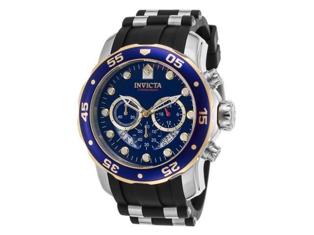Invicta 22971 Men's Pro Diver Chronograph Black Silicone Blue Dial Two-Tone Bezel Watch