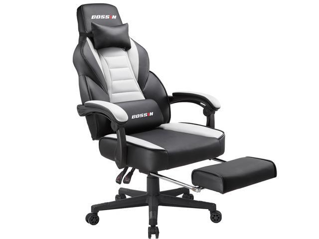 Bossin Racing Style Gaming Chair Computer Desk With Footrest And Headrest Ergonomic Design Large Size High Back E Sports Pu Leather