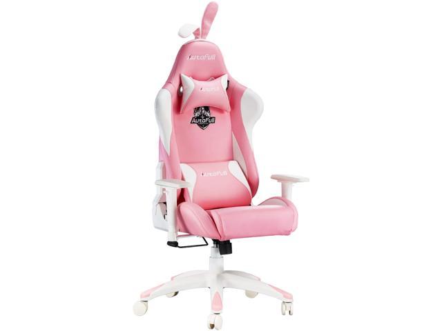 AutoFull Pink Gaming Chair Desk Chair Office Chair PU Leather High Back Ergonomic Racing Office Desk Computer Chairs with Lumbar Support, Rabbit Ears