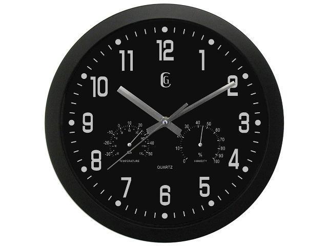 Geneva Clock Company 4624G Geneva 12 in.  Black Plastic Wall Clock  with Temperature & Humidity