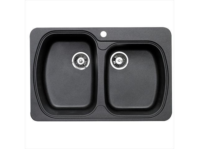 Astracast AS-US2DRZUSSK Premium Offset Dual Mount Granite 33 in. x 22 in. x 10 in. 1-Hole Double Bowl Kitchen Sink in Metallic Black