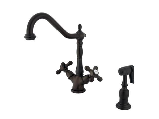 Kingston Brass Ks1235axbs Double Handle Kitchen Faucet With Side Sprayer Newegg Com