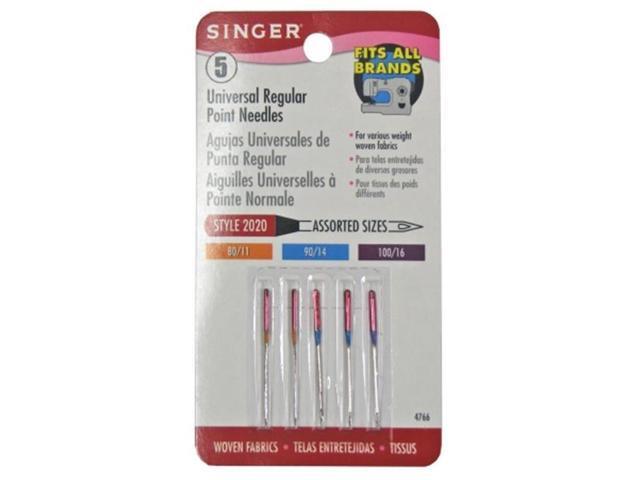 5-Count SINGER 4766 Universal Regular Point Sewing Machine Needle Assorted Sizes