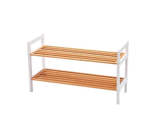 New Ridge Home Goods Hx 70052 Natural Bamboo 2 Tier Shoe Rack Shoe Tower Shelf Storage Organizer Cabinet White Newegg Com