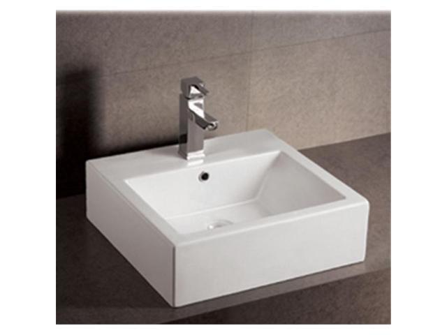 Whitehaus Collection Alfi Trade Whkn1059 19 62 In Isabella Square Wall Mount Basin With Overflow Single Faucet Hole And Rear Center Drain White