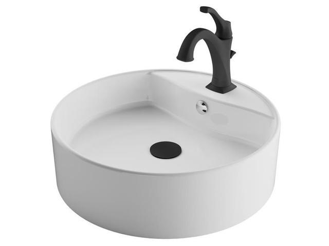 Kraus C Kcv 142 1201mb 18 In Elavo Round White Porcelain Ceramic Bathroom Vessel Sink With Overflow Matte Black Arlo Faucet Combo Set With Lift Rod