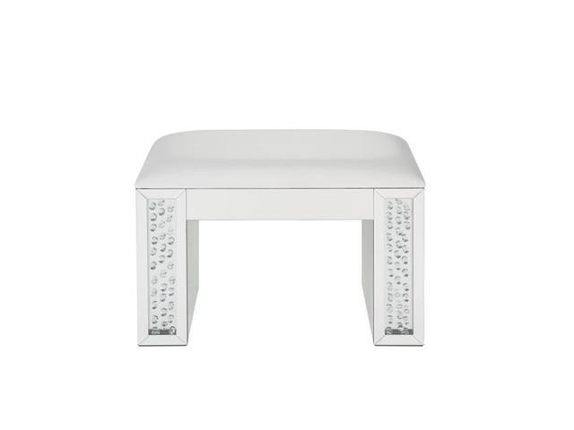 Benzara Bm185923 Mirrored Rectangular Wooden Vanity Stool With