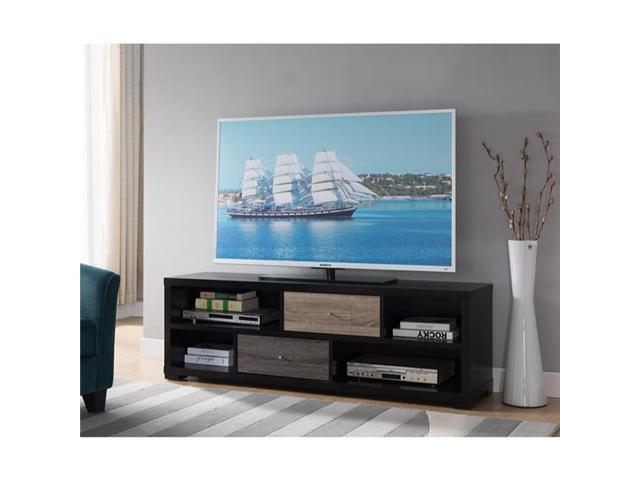Benzara Bm179616 Wooden Tv Stand With 4 Storage Shelves Black Newegg Com