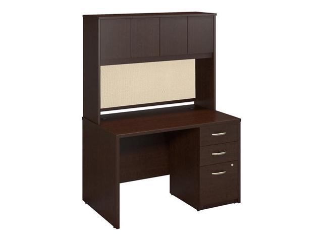 Bush Business Furniture Sre129mrsu 48 X 30 In Series C Elite Desk With Hutch 3 Drawer Pedestal Mocha Cherry Newegg Com