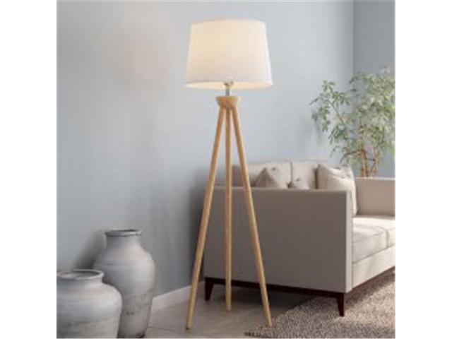 Trademark 72 Lmpw Fl1 Modern Light Tripod Floor Lamp With Led Bulb Included Natural Oak Wood White Shade Newegg Com