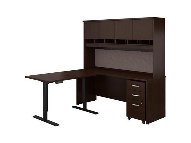 Bush Business Furniture Src109mrssu 72 In Series C L Shaped Desk With 48 Height Adjule Return Hutch Storage Mocha Cherry Newegg Com