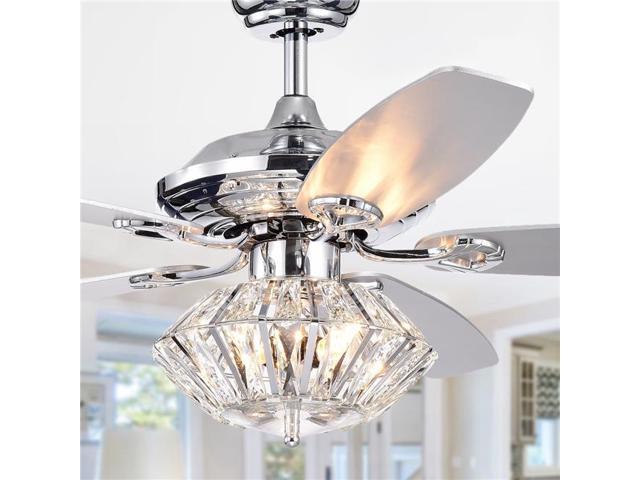 Warehouse Of Tiffany Cfl 8366remo Ch 52 In Makore Lighted Ceiling Fan With Crystal Shade Chrome