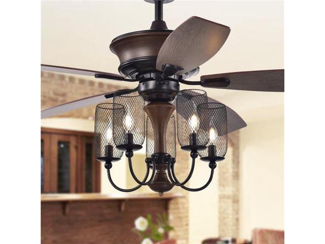 Warehouse Of Tiffany Cfl 8412remo Iw 52 In Slatin 5 Light Lighted Ceiling Fan With Mesh Shade Candelabra Chandelier Faux Wood Black