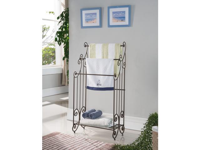 Pewter Kings Brand Furniture 1419 Metal Free Towel Rack Stand with Shelf