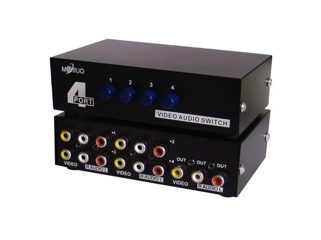 Audio / Video RCA Selector Switch, 4 way, Output 3 RCA Composite Video and Audio Female, Input 4 Sets of 3 RCA Composite Video and Audio Female