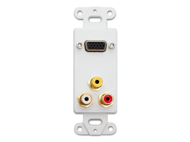 White 1 VGA Coupler and 3 RCA Couplers 301-4001 Decora Wall Plate Insert