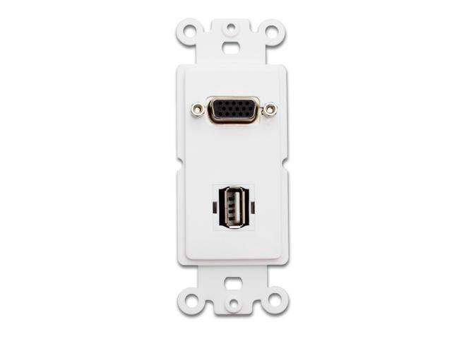 Cable Wholesale Decora Wall Plate Insert VGA Coupler And USB Type A Coupler, HD15 Female And USB Type A Female - White