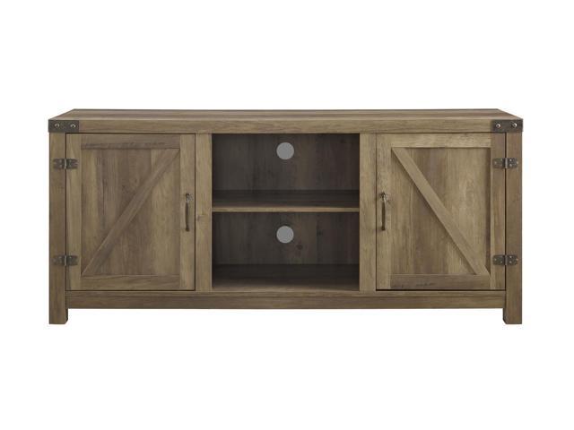 WE Furniture 58" Barn Door TV Stand with Side Doors - Rustic Oak