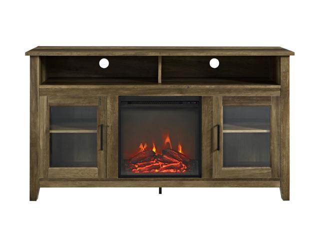 WE Furniture 58" Wood Highboy Fireplace Media TV Stand - Rustic Oak