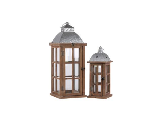 Urban Trends Wood Cylinder Lantern with Handle Brown