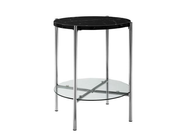 20 Round Side Table With Black Marble Top Glass Shelf And Chrome Legs Newegg Com