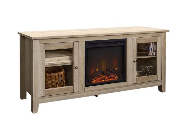 58 Wood Media Tv Stand Console With Fireplace White Oak