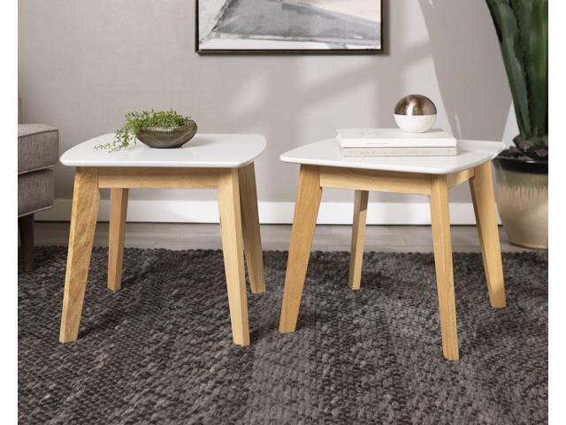 Retro Modern Solid Wood Legs And Painted Mdf Top End Table Set Of 2 White Natural Newegg Com