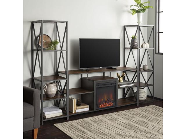 3 Piece Rustic X Frame Electric Fireplace Console Tv Stand Set