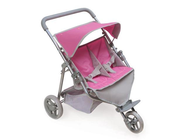 Photo 1 of Badger Basket Trek 3 Wheel Folding Twin Doll Jogging Stroller with Rubber Padded Handle - Gray and Pink