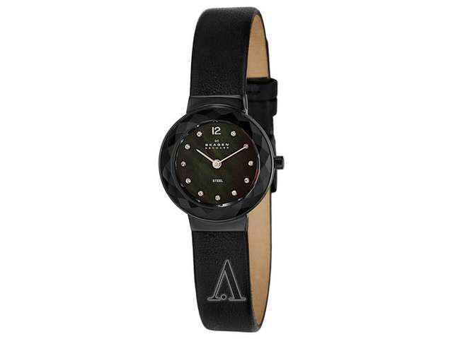 Skagen Ultra Slim Black Dial Swarovski Crystal Ladies Watch 456sblb