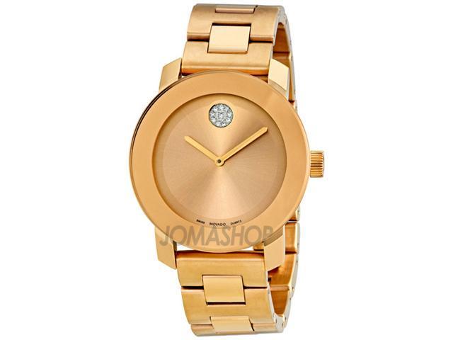 Movado Bold Ladies Crystal Rose Gold Tone Bracelet Swiss Quartz Watch 3600086