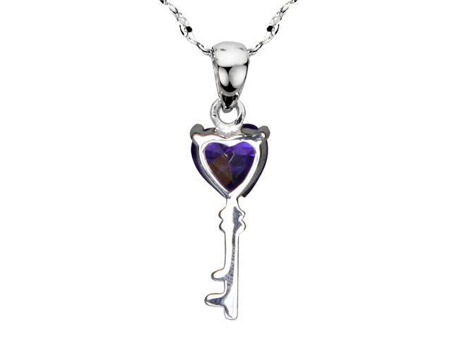 Dahlia Purple Cubic Zirconia 3.6ct Heart Key Silver Pendant Necklace