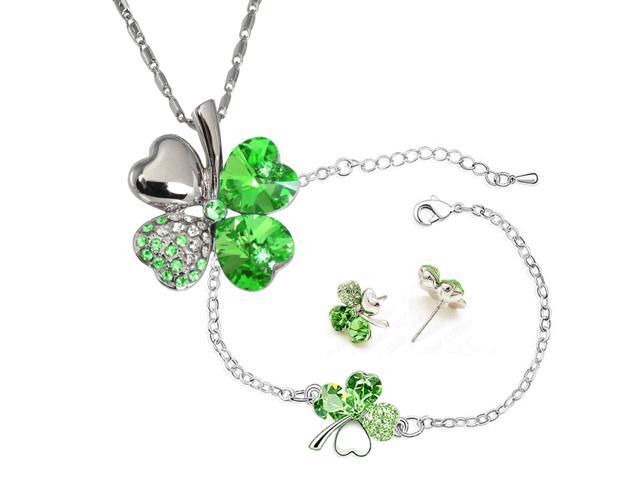 Four Leaf Clover Heart Shaped Swarovski Elements Crystal Rhodium Plated Pendant Necklace Earrings And Bracelet Set Peridot Green Newegg Four Leaf Clover Heart Shaped Swarovski Elements Crystal Rhodium Plated Pendant Necklace Earrings And Bracelet Set Peridot Green Newegg