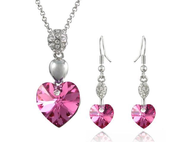 Sparkling Heart 18KGP Swarovski Crystal Necklace & Earrings Set - Pink Sapphire Sparkling Heart 18KGP Swarovski Crystal Necklace & Earrings Set - Pink Sapphire