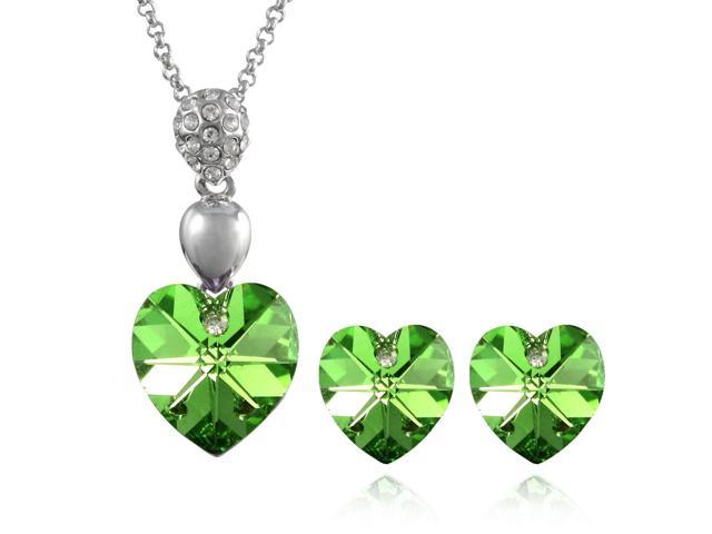 Crystal Heart Swarovski Elements Heart Shaped Crystal Rhodium Plated Pendant Necklace And Stud Earrings Set Peridot Green Newegg Com