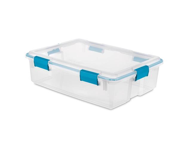 Gracious Living DLC6 6 Qt Shoebox Clear Plastic Storage Bin Container w Blue Lid