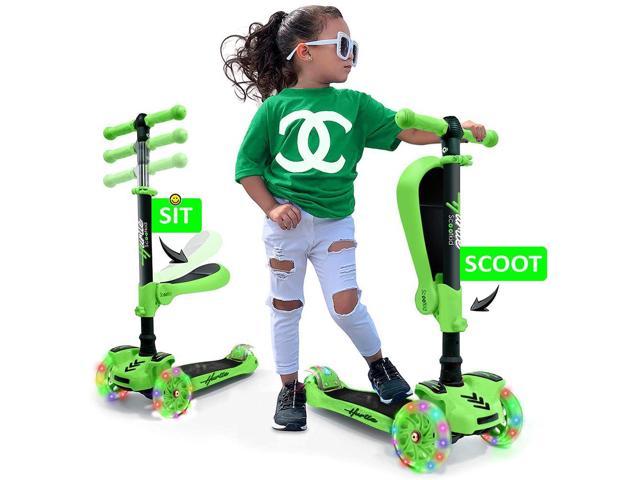 Photo 1 of Hurtle ScootKid 3 Wheel Toddler Child Ride On Toy Scooter w/ LED Wheels, Green, Box Packaging Damaged, Moderate Use, Scratches and Scuffs Found on Item, Missing Hardware
